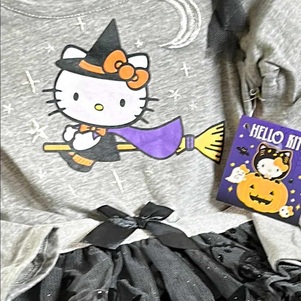 NWT! Hello Kitty Gray & Sparkly Black Tutu Halloween Witch Holiday Dress 2T